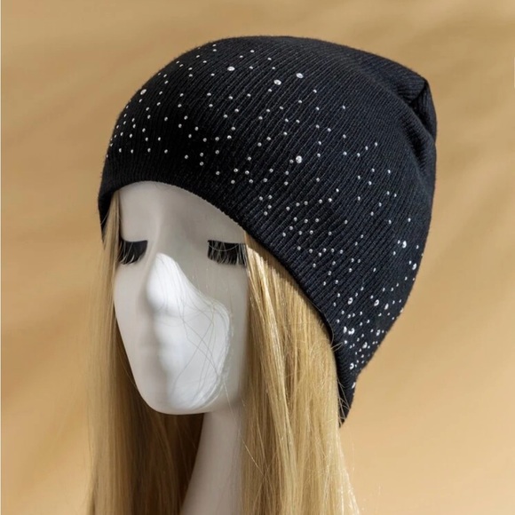 Black Beanie with White Dots - Picture 2 of 3